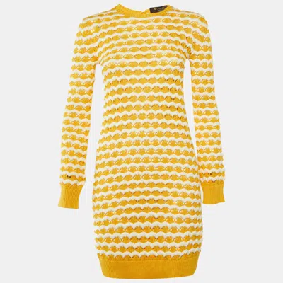 Pre-owned Loro Piana Yellow Silk & Cotton Crochet Knit Mini Dress S
