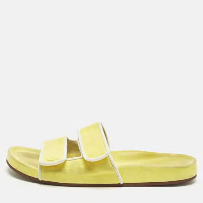 Pre-owned Loro Piana Yellow/white Suede And Leather Waikiki Flat Slides Size 39