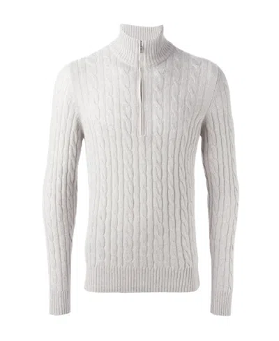 Loro Piana Zip Detailed Long-sleeved Knitted Jumper In White
