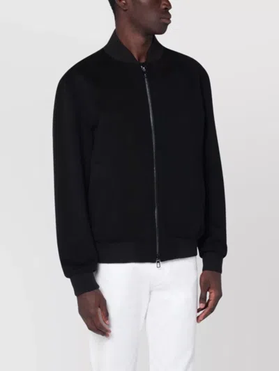 Loro Piana Zip Jacket Ribbed Cuffs Hem Side Pockets In Black