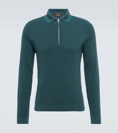 Loro Piana Zip Ridge Wool And Silk Polo Sweater In Hunter