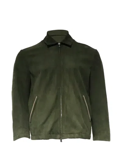 Pre-owned Loro Piana Zipped Lambskin Leather Jacket In Green