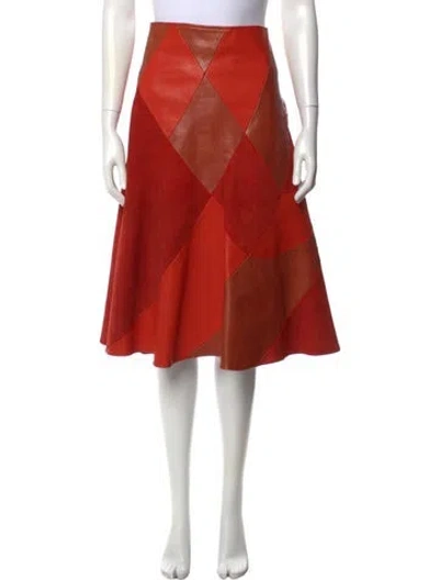 Pre-owned Lorod Leather Midi Length Skirt In Orange