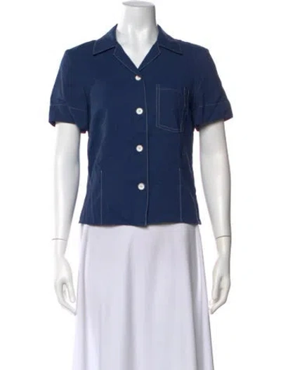 Pre-owned Lorod Short Sleeve Button-up Top In Blue