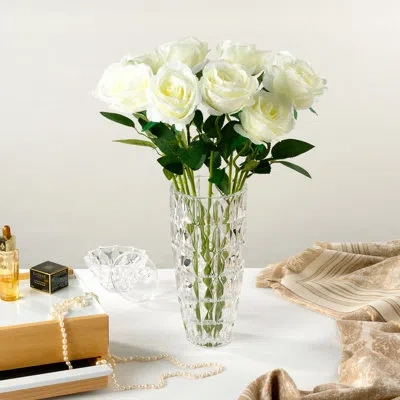Lorren Home Trends 10.5" Tall Lead Free Diamond Cut Flower Vase For Home Décor In Clear