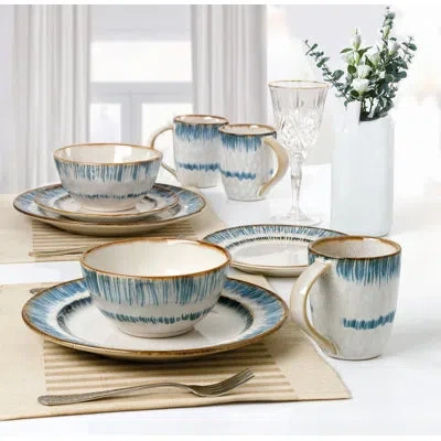 Lorren Home Trends 16 Piece Dinnerware Set, Service For 4 In Blue