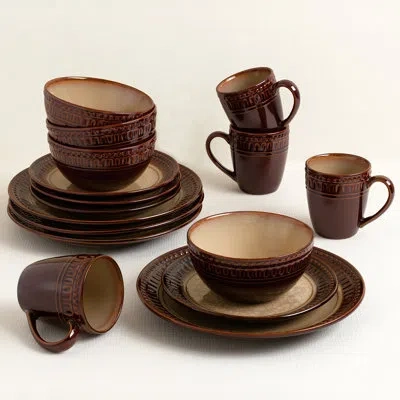 Lorren Home Trends 16 Piece Dinnerware Set, Service For 4 In Brown