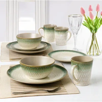 Lorren Home Trends 16 Piece Dinnerware Set, Service For 4 In Green