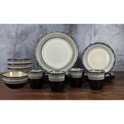Lorren Home Trends 16 Piece Glazed Dinnerware Set, Service For 4 In Blue;brown;tan