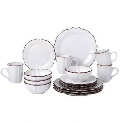 Lorren Home Trends 16 Piece Scalloped Edge Slate Grey Dinnerware In White