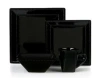 Lorren Home Trends 16 Piece Square Beaded Stoneware Dinnerware Set, Service For 4 In Black