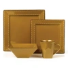 Lorren Home Trends 16 Piece Square Beaded Stoneware Dinnerware Set, Service For 4 In Mocca