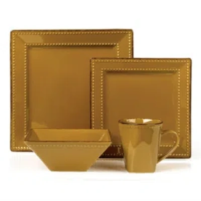 Lorren Home Trends 16 Piece Square Beaded Stoneware Dinnerware Set, Service For 4 In Mocca