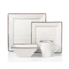 Lorren Home Trends 16 Piece Square Beaded Stoneware Dinnerware Set, Service For 4 In White