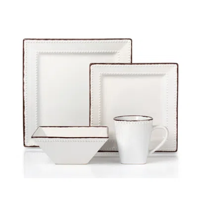 Lorren Home Trends 16 Piece Square Beaded Stoneware Dinnerware Set, Service For 4 In White