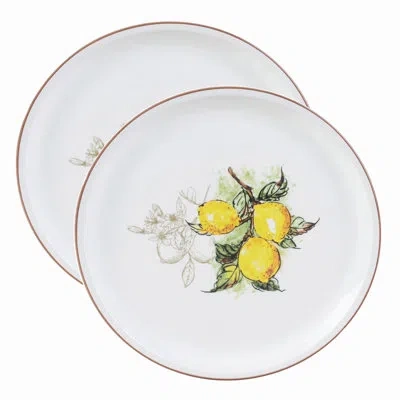 Lorren Home Trends 2 Piece Round 12" Pizza-serving Platters, Lemon Design In White