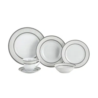 Lorren Home Trends 24 Piece Dinnerware Set, Service For 4 In White;silver