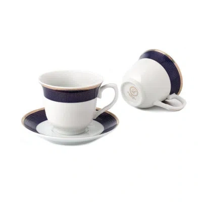 Lorren Home Trends 4 Piece Teacup & Saucer Set In Blue