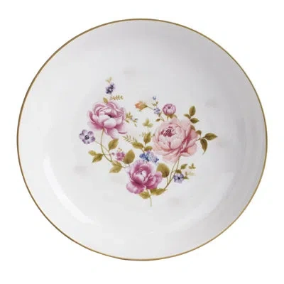 Lorren Home Trends 5 Piece Porcelain Pasta Set, 1 Serving Bowl And 4 Individual Bowls,  Floral Design In Pink