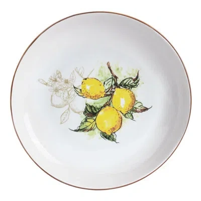 Lorren Home Trends 5 Piece Porcelain Pasta Set, 1 Serving Bowl And 4 Individual Bowls,  Lemon Design In Yellow