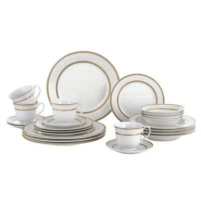 Lorren Home Trends Amelia 24 Piece Porcelain Dinnerware Set, Service For 4 In White;beige;gold