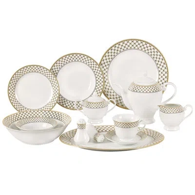 Lorren Home Trends Anabelle 57 Piece Porcelain Dinnerware Set, Service For 8 In White;gold