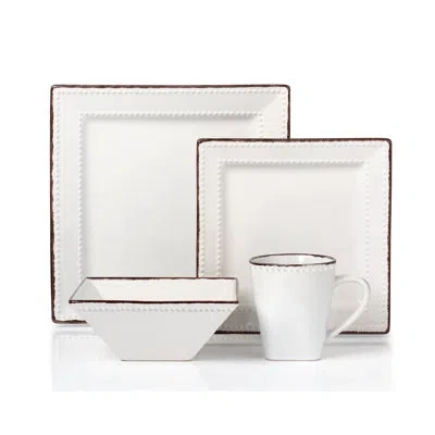 Lorren Home Trends Beaded Stoneware 16 Piece Dinnerware Set, Service For 4 In White