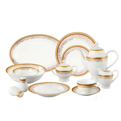 Lorren Home Trends Bone China 57 Piece Dinnerware Set, Service For 8 In White