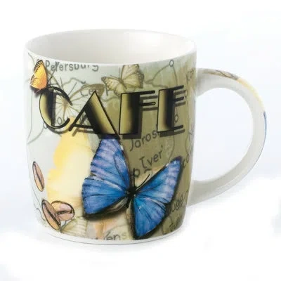 Lorren Home Trends Butterfly Coffee Mug In Blue;yellow