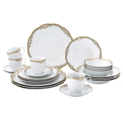 Lorren Home Trends Catherine 24 Piece Dinnerware Set, Service For 4 In White