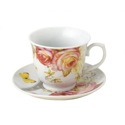 Lorren Home Trends Coffee Mug & Saucer On Metal Stand In Red;yellow;pink