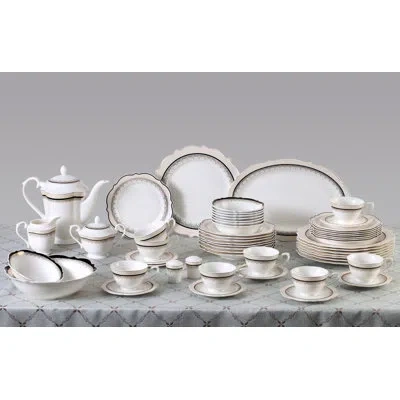 Lorren Home Trends Dalilah 54 Piece Bone China Dinnerware Set, Service For 8 In White;gold