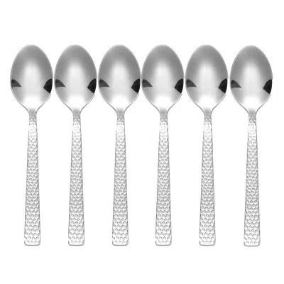 Lorren Home Trends Demitasse Spoons, 4.5 Inches, , Textured Handle, Set Of 6 In Silver