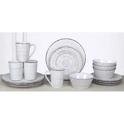 Lorren Home Trends Distressed Weave 16 Piece Dinnerware Set, Service For 4 In White