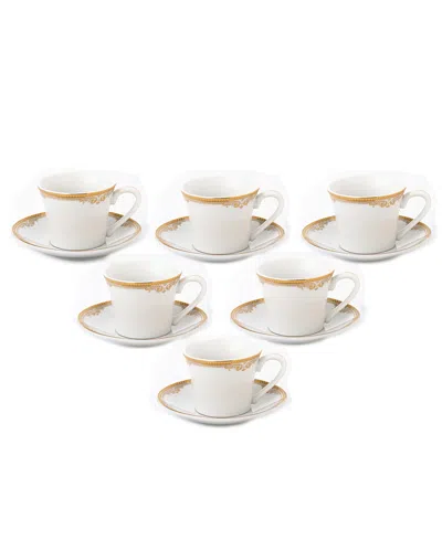 Lorren Home Trends Floral Espresso Set, 12 Piece In Gold-tone