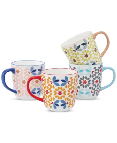 Lorren Home Trends Geo Floral Mugs, Assorted Set Of 4 In Multi
