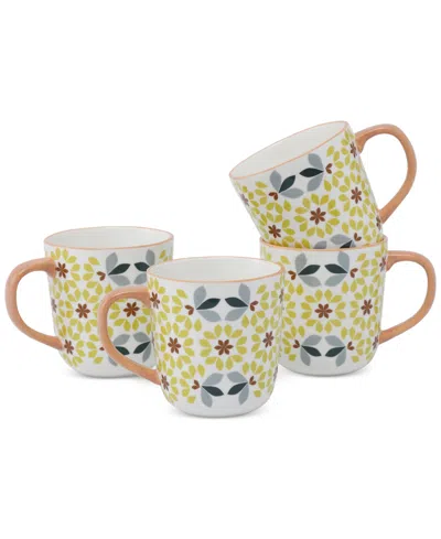 Lorren Home Trends Geo Floral Mugs, Set Of 4 In Yellow