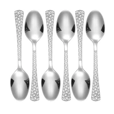 Lorren Home Trends Geometric Pattern Espresso Spoon, Stainless Steel, Set Of 6, Black In Silver
