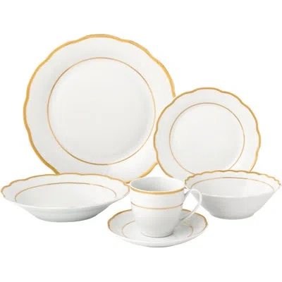 Lorren Home Trends Gold Wavy 24 Piece Dinnerware Set, Service For 4 In White;gold