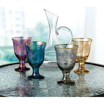 Lorren Home Trends Grape Design 10 Oz. Glass Goblet In Blue;purple;amber;slate