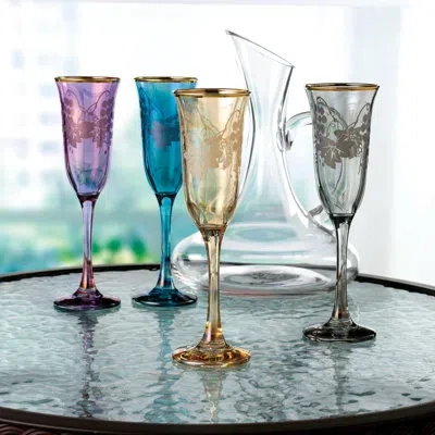 Lorren Home Trends Grape Design 9 Oz. Glass Flute In Blue;purple;amber;slate