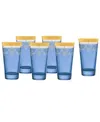 Lorren Home Trends Highball 6 Piece Gold Band Glass Set In Blue