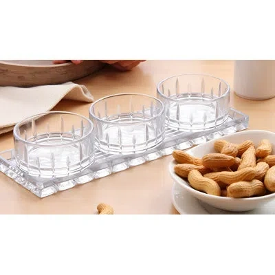 Lorren Home Trends Home Trends Crystal Clear Glass Serving Set With 4 Bowls And Tray, 13 X 4.5 Inch Rectangular Tray, 4