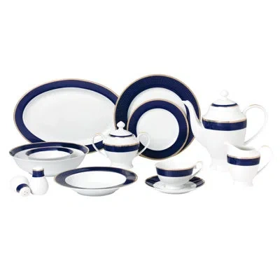 Lorren Home Trends La Luna Bone China 57 Piece Dinnerware Set, Service For 8 In Blue;white;gold