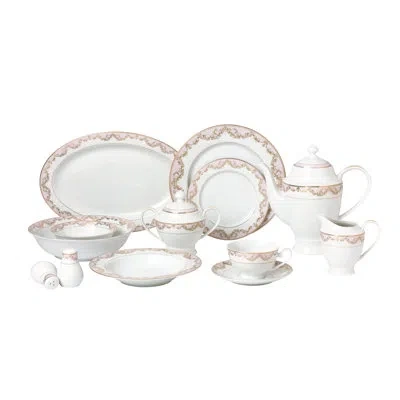 Lorren Home Trends La Luna Bone China 57 Piece Dinnerware Set, Service For 8 In White;pink