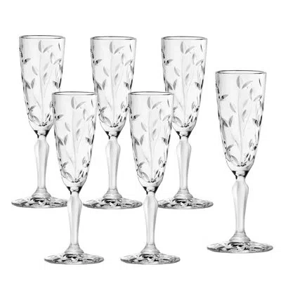 Lorren Home Trends Laurus, Set Of 6, 4oz Champagne Flutes In Clear
