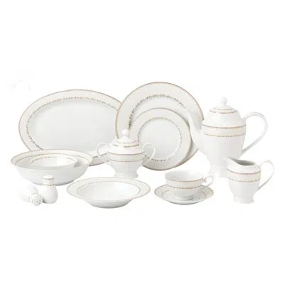 Lorren Home Trends Lia 57 Piece Bone Chine Dinnerware Set, Service For 8 In White