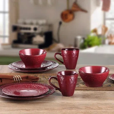 Lorren Home Trends Lorren 16 Piece Stoneware Dinnerware Set, Service For 4 In Merlot