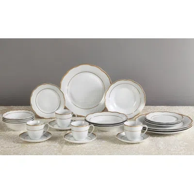 Lorren Home Trends Lorren Home Trens 57 Piece Dinnerware Set, Service For 8 In White;gold