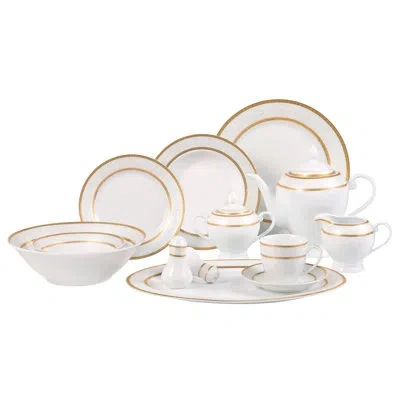 Lorren Home Trends Lorren Home Trens 57 Piece Dinnerware Set, Service For 8 In White;gold